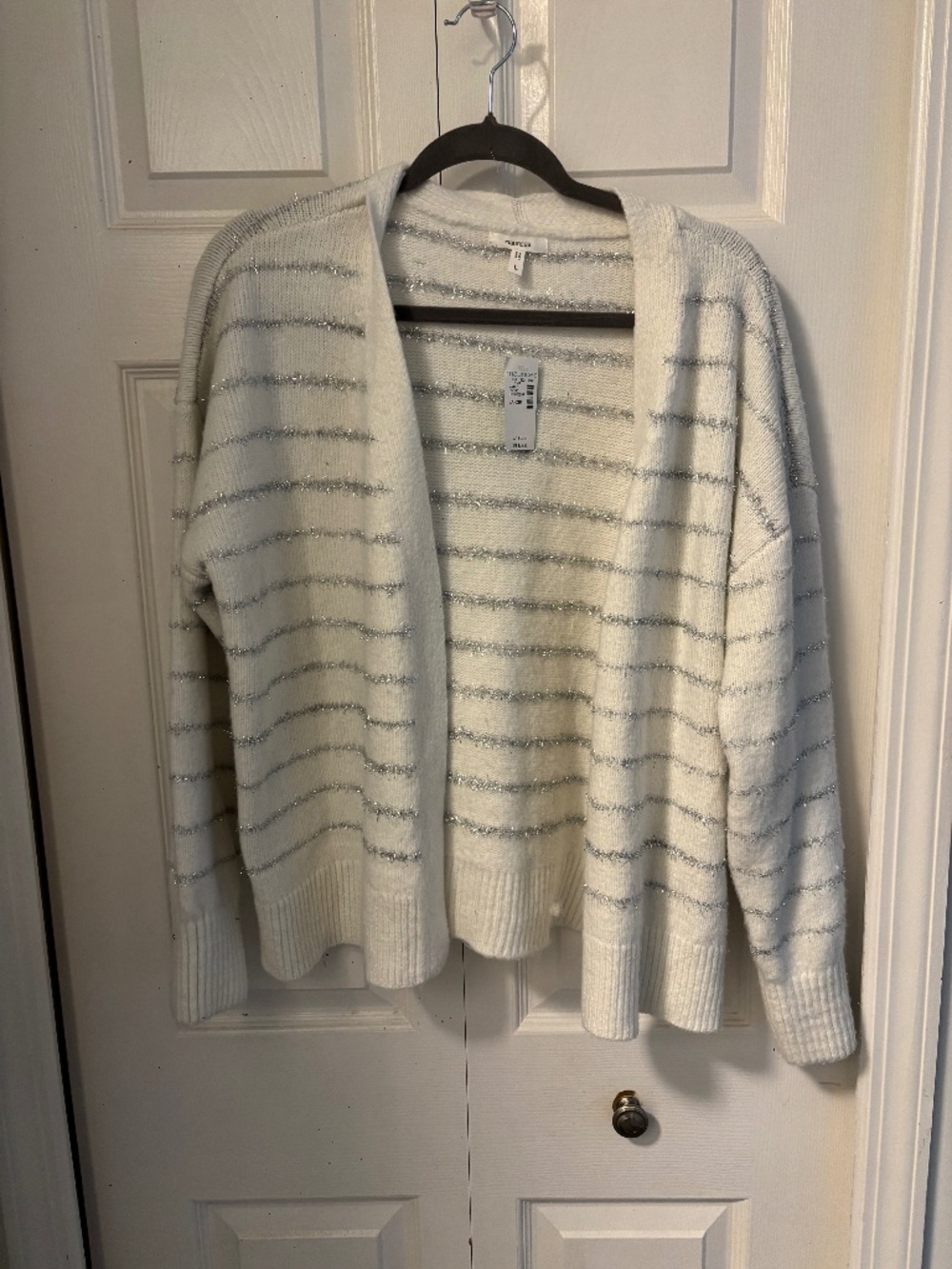 Maurice white and silver open cardigan large nwt